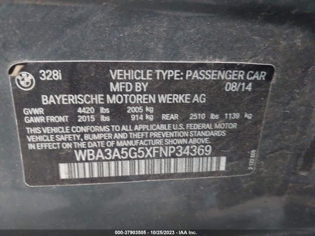 BMW 328I 2015 WBA3A5G5XFNP34369 Image 9