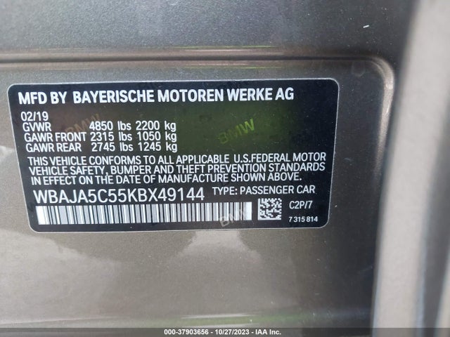BMW 530I 2019 WBAJA5C55KBX49144 Image 9
