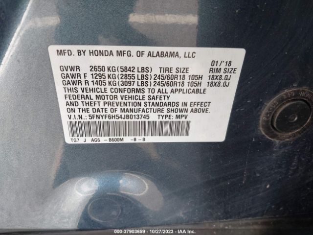 5FNYF6H54JB013745 Honda Pilot Ex-l