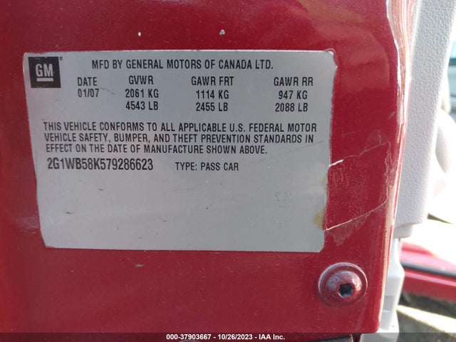 2007 CHEVROLET IMPALA LS VIN: 2G1WB58K579286623