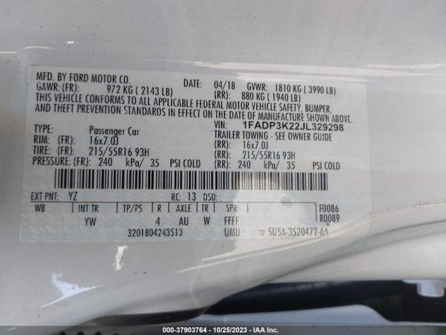 Ford FOCUS SE 2018 1FADP3K22JL329298 Image 9