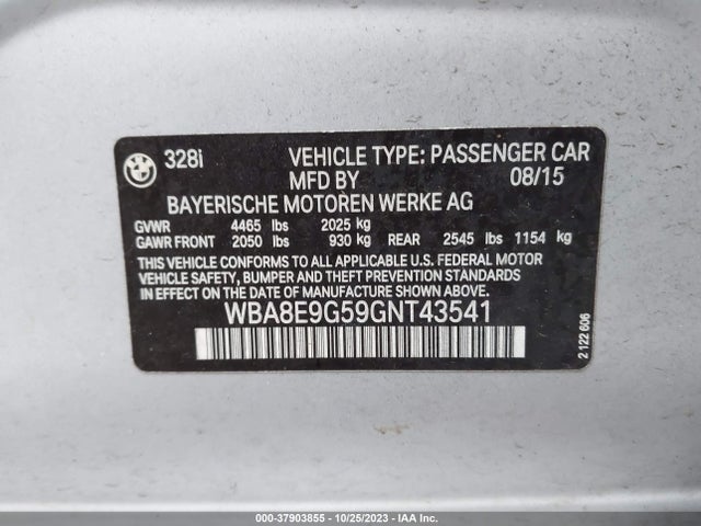 WBA8E9G59GNT43541 BMW 328I