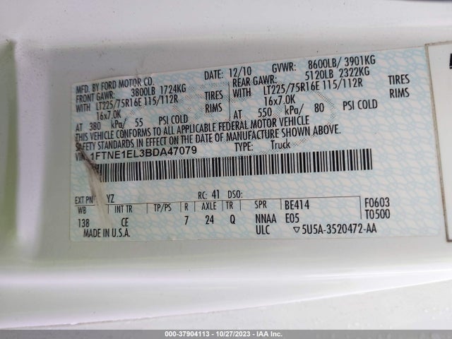 2011 FORD E-150 COMMERCIAL VIN: 1FTNE1EL3BDA47079