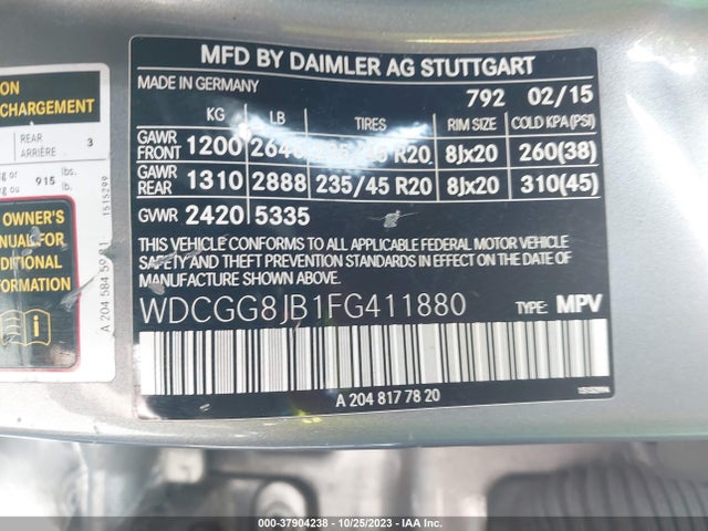 2015 MERCEDES-BENZ GLK-CLASS GLK 350 VIN: WDCGG8JB1FG411880