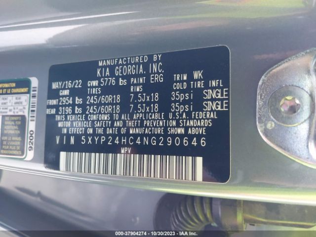 5XYP24HC4NG290646 KIA Telluride Lx