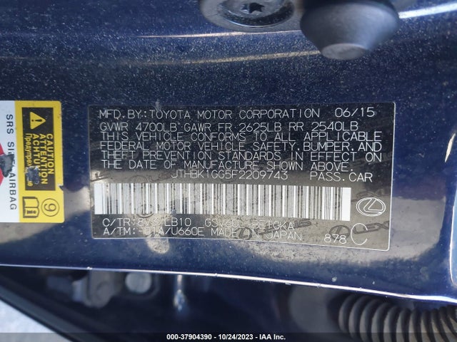 2015 LEXUS ES 350 VIN: JTHBK1GG5F2209743