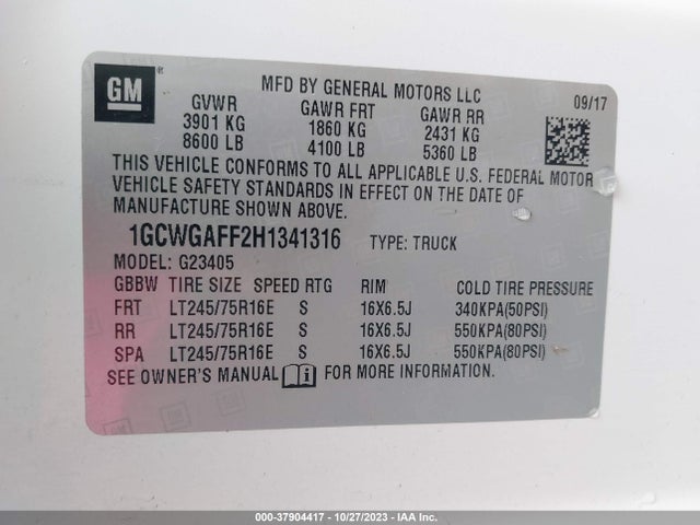 Chevrolet Express 2500 Work Van 2017 1GCWGAFF2H1341316 Image 9