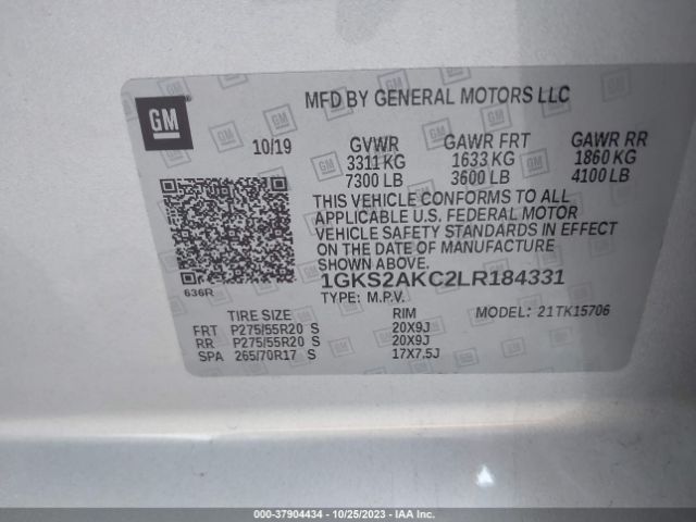 1GKS2AKC2LR184331 GMC YUKON SLE