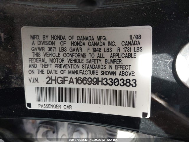 2009 HONDA CIVIC LX-S VIN: 2HGFA16699H330383