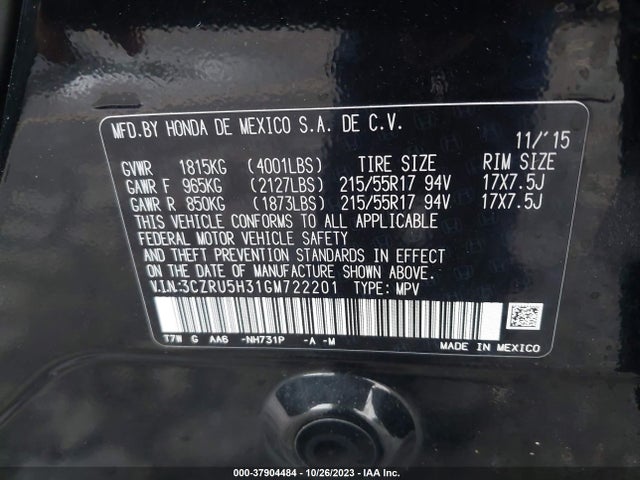 Honda HR-V LX 2016 3CZRU5H31GM722201 Image 9