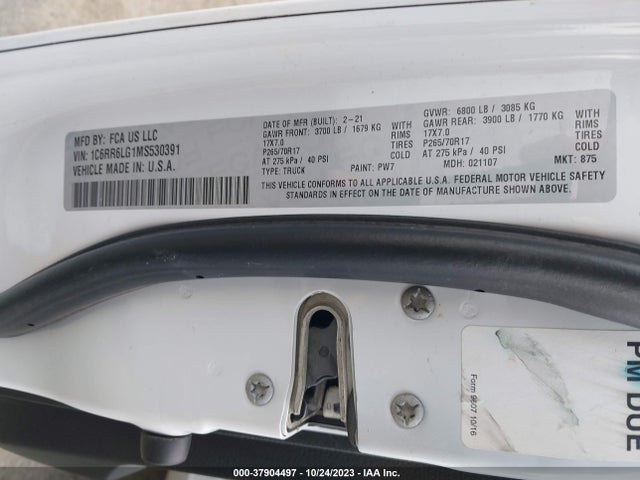 2021 RAM 1500 CLASSIC SLT/WARLOCK VIN: 1C6RR6LG1MS530391