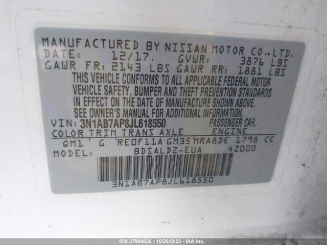 Nissan SENTRA SV 2018 3N1AB7AP8JL618550 Image 20