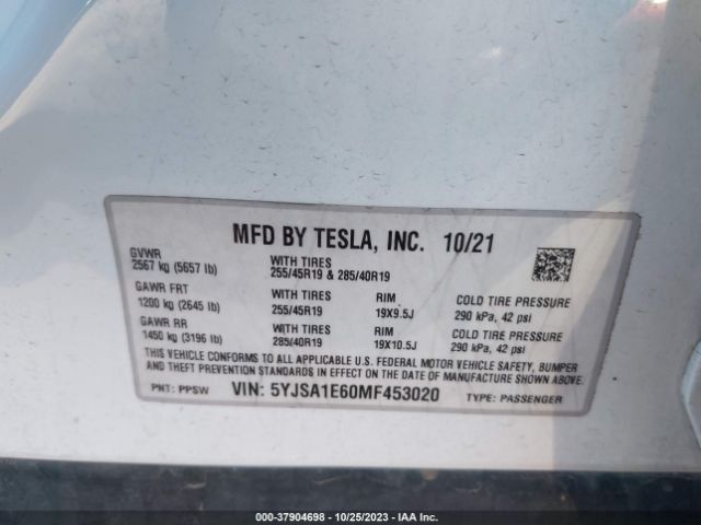 2021 TESLA MODEL S 5YJSA1E60MF453020 Photo 8