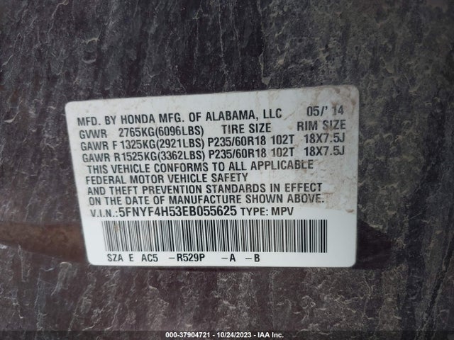 Honda Pilot Ex-l 2014 5FNYF4H53EB055625 Image 9