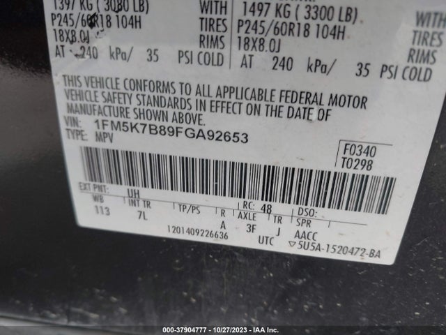 Ford Explorer Base 2015 1FM5K7B89FGA92653 Image 9