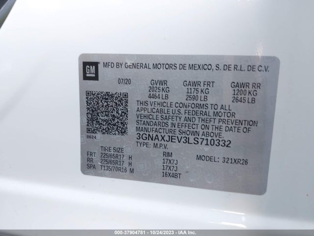 2020 CHEVROLET EQUINOX FWD 2FL VIN: 3GNAXJEV3LS710332