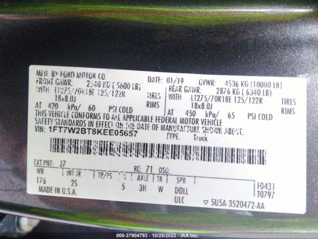1FT7W2BT8KEE05657 Ford Super Duty F-250 Srw Xl/xlt/lariat