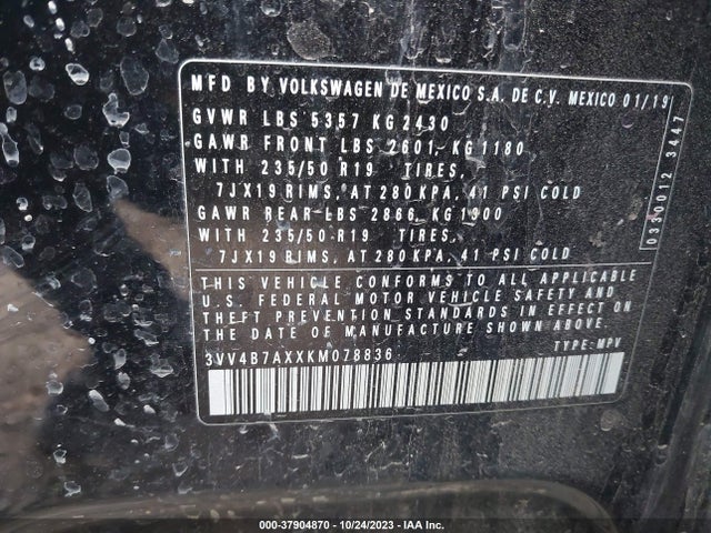 3VV4B7AXXKM078836 Volkswagen Tiguan Sel Premium