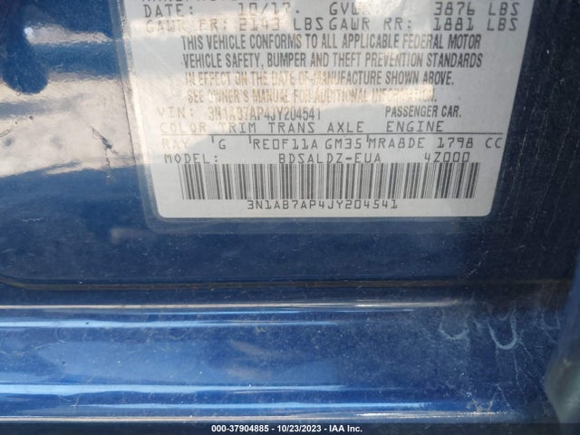 2018 NISSAN SENTRA SV VIN: 3N1AB7AP4JY204541