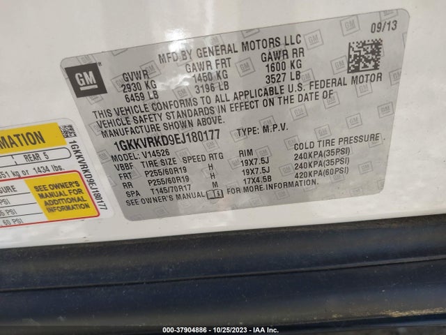 GMC ACADIA SLT 2014 1GKKVRKD9EJ180177 Image 9