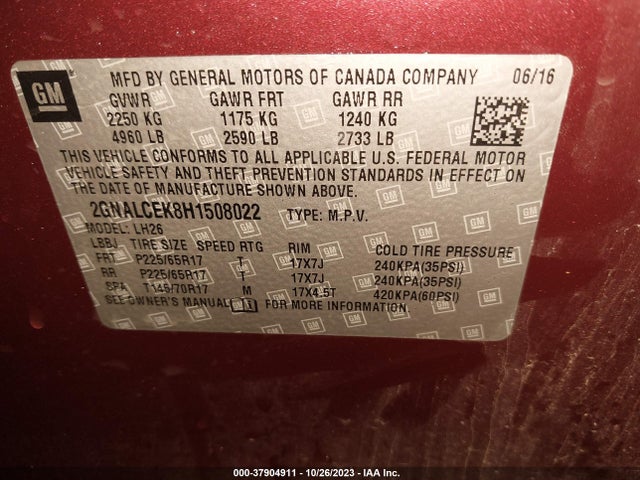 Chevrolet EQUINOX LT 2017 2GNALCEK8H1508022 Image 9