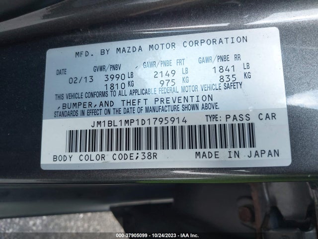 2013 MAZDA MAZDA3 I GRAND TOURING VIN: JM1BL1MP1D1795914