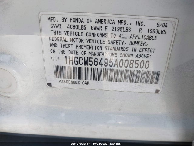2005 HONDA ACCORD LX VIN: 1HGCM56495A008500