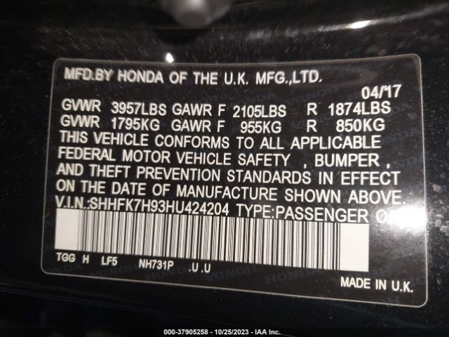 SHHFK7H93HU424204 Honda Civic Hatchback Sport Touring
