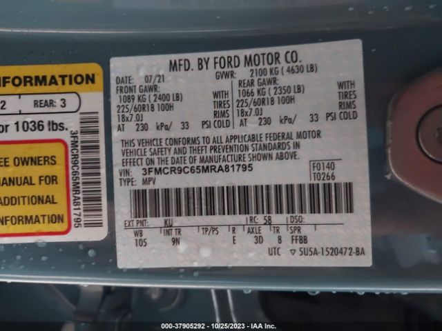 3FMCR9C65MRA81795 Ford Bronco Sport Outer Banks