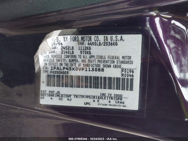 1997 FORD MUSTANG GT VIN: 1FALP45X0VF113088