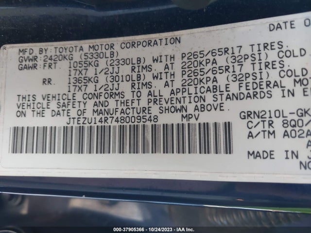 2004 TOYOTA 4RUNNER JTEZU14R748009548 Photo 8