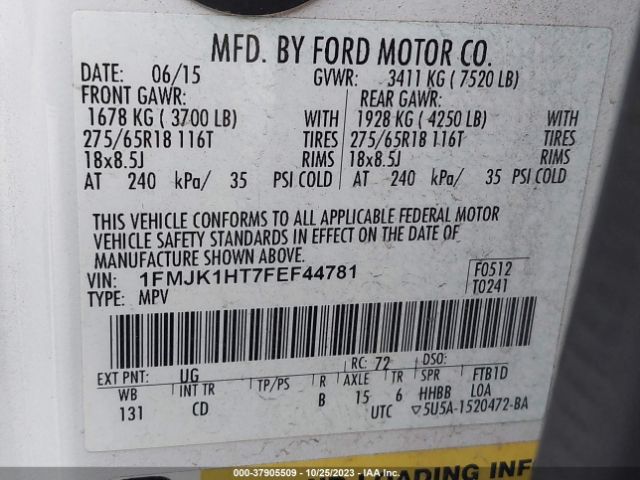 1FMJK1HT7FEF44781 Ford Expedition El Xlt/king Ranch