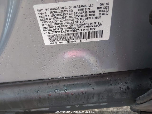Honda Pilot Ex 2016 5FNYF6H3XGB098274 Image 9