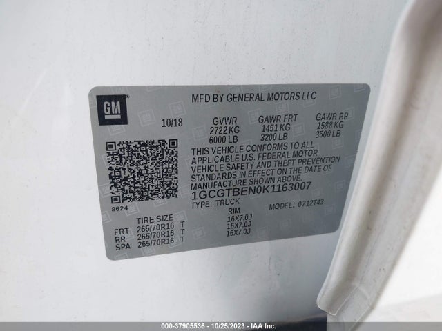 Chevrolet Colorado 4wd Work Truck 2019 1GCGTBEN0K1163007 Image 9