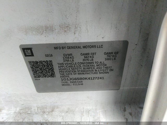 Chevrolet SONIC LT 2019 1G1JG6SB0K4127241 Image 9