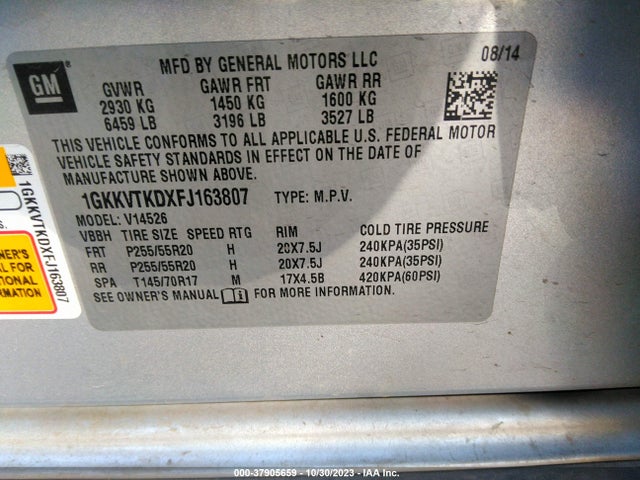 GMC Acadia Denali 2015 1GKKVTKDXFJ163807 Image 9