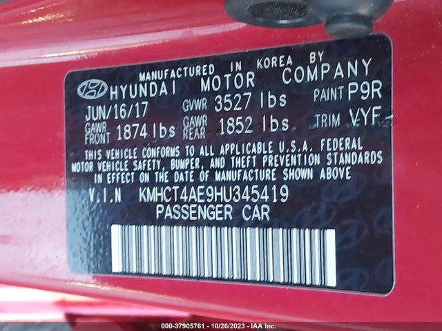 Hyundai ACCENT SE 2017 KMHCT4AE9HU345419 Image 9
