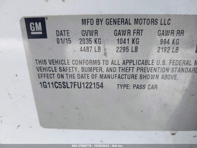 Chevrolet MALIBU 1LT 2015 1G11C5SL7FU122154 Image 9