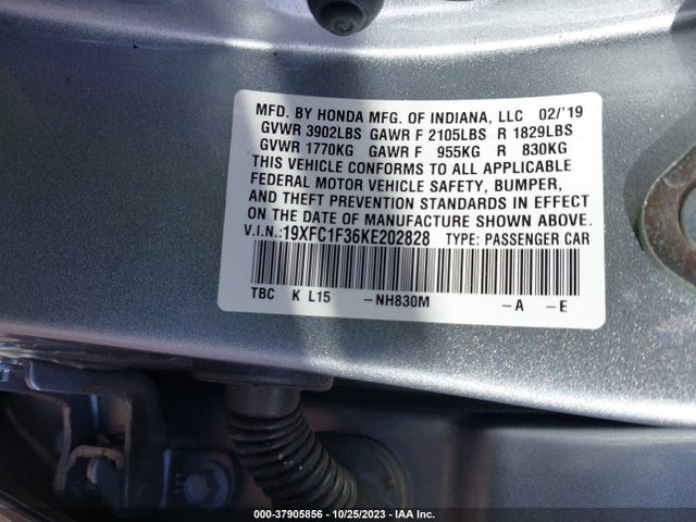 Honda Civic Sedan Ex 2019 19XFC1F36KE202828 Image 9