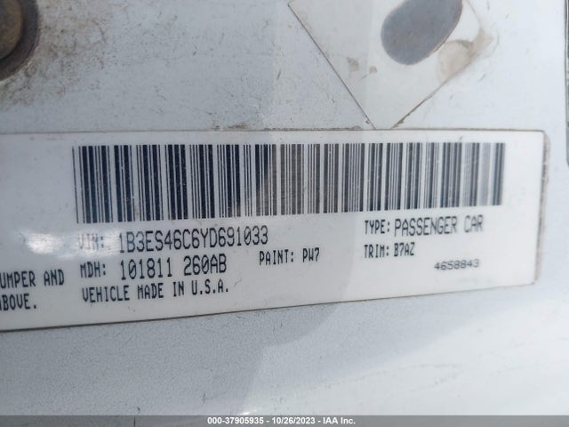 2000 DODGE NEON HIGHLINE VIN: 1B3ES46C6YD691033