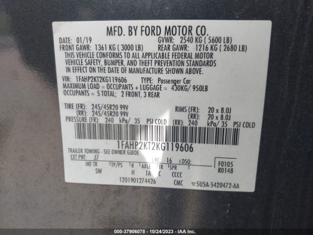 1FAHP2KT2KG119606 Ford TAURUS SHO