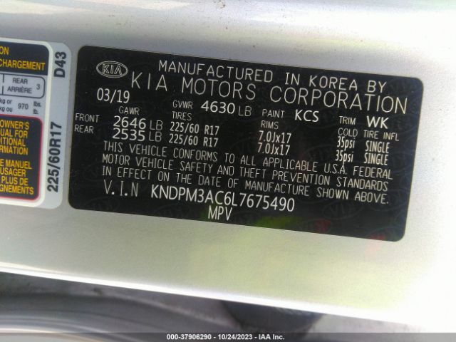 KNDPM3AC6L7675490 KIA Sportage Lx