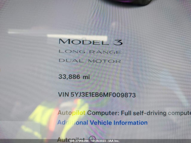 5YJ3E1EB6MF009873 Tesla Model 3 Long Range