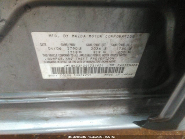2006 MAZDA MAZDA3 I TOURING VIN: JM1BK32F261521651