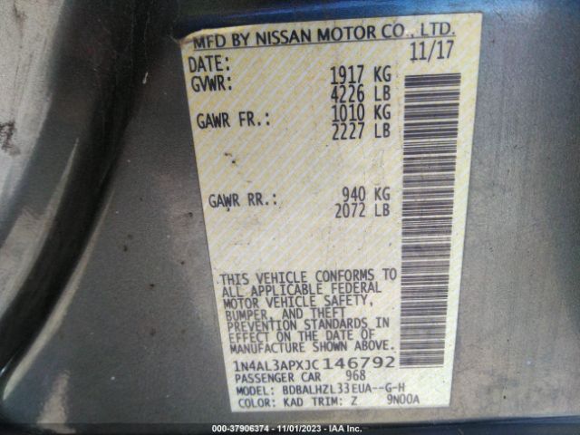 1N4AL3APXJC146792 Nissan Altima 2.5 Sr