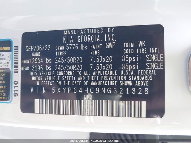 2022 KIA TELLURIDE S VIN: 5XYP64HC9NG321328