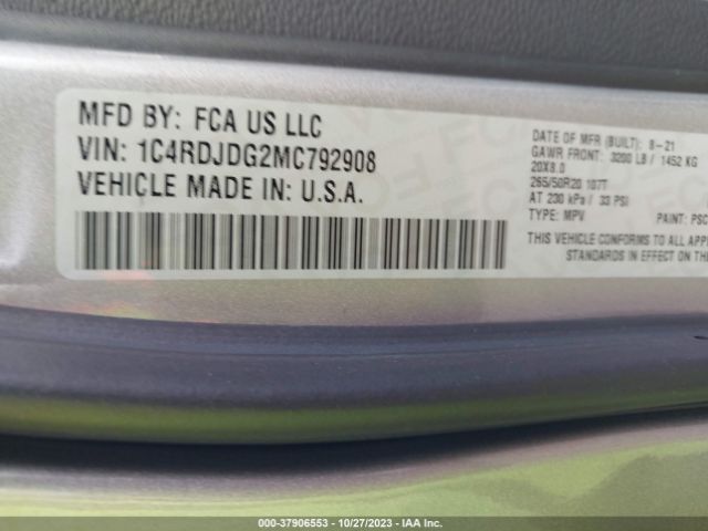 1C4RDJDG2MC792908 Dodge Durango Gt Plus Awd