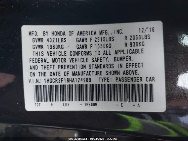 1HGCR2F18HA124989 Honda Accord Sedan Sport Se