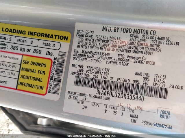 2013 FORD FUSION SE HYBRID VIN: 3FA6P0LU2DR335440