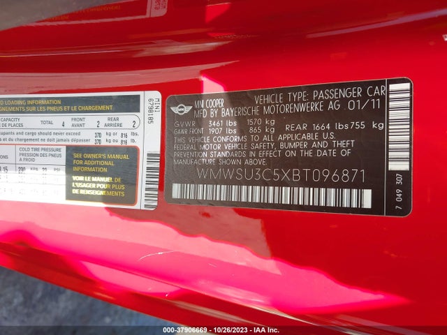 2011 MINI COOPER WMWSU3C5XBT096871 Photo 8